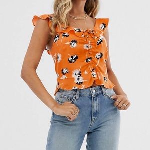 Miss Selfridge Orange Floral Ruched Cami